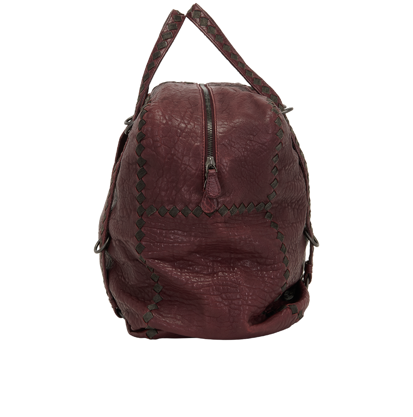 Intrecciato Boston Bag, &pound;250, Handbags, Burgundy, Leather, Side view